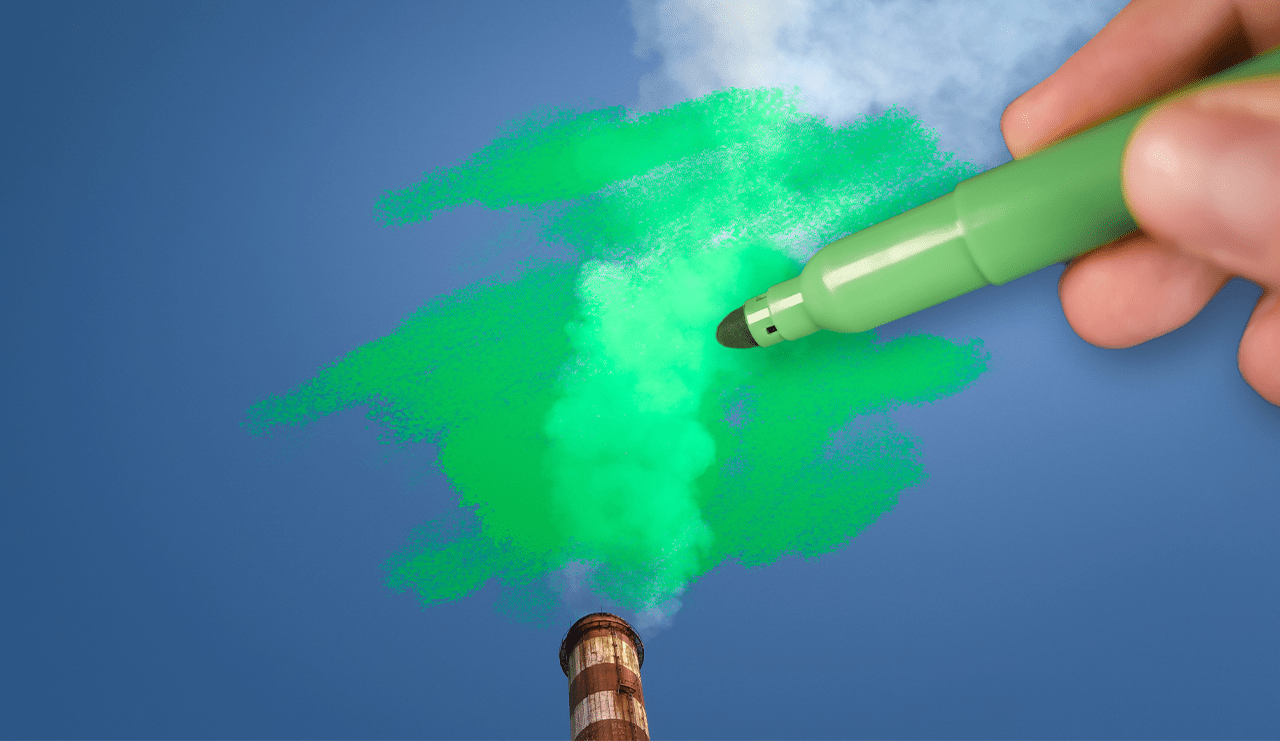 A green pen colouring in smoke from a chimney